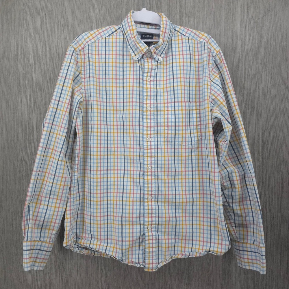 J Crew Flex Washed Slim Untucked Plaid Button Down Shirt Mens Medium